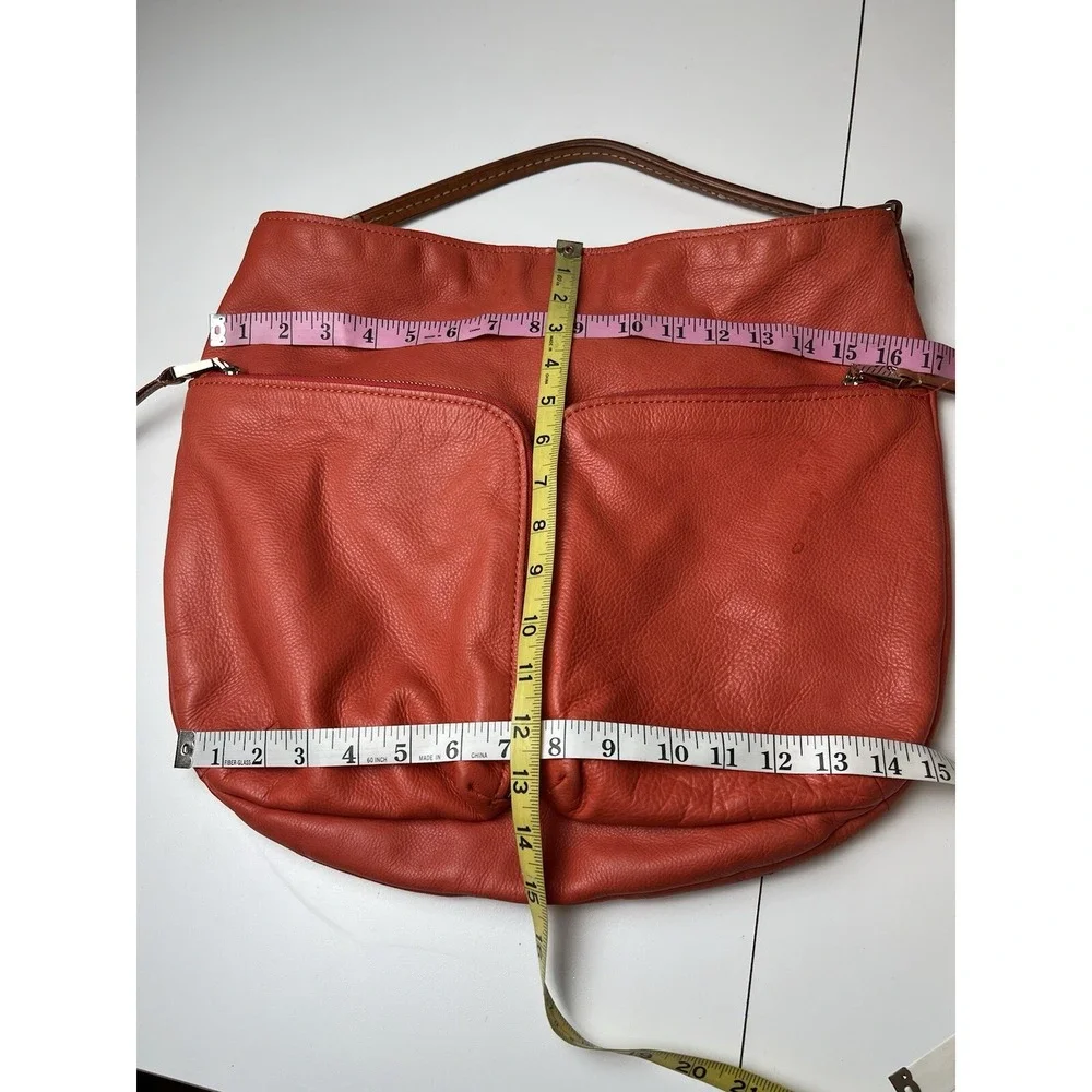 Christopher Kon Leather Slouch Purse Salmon Orange Strap Outside Zip Pockets
